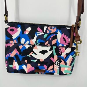 Fossil Fiona Multicolor Crossbody Bag Floral White Peach Pink Blue